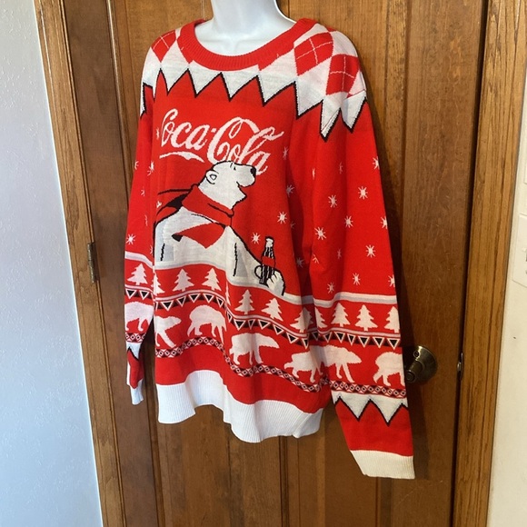 COCA COLA POLAR BEAR WINTER SWEATER RED/WHITE UNISEX SIZE XXL ADULT CHRISTMAS - Picture 3 of 9